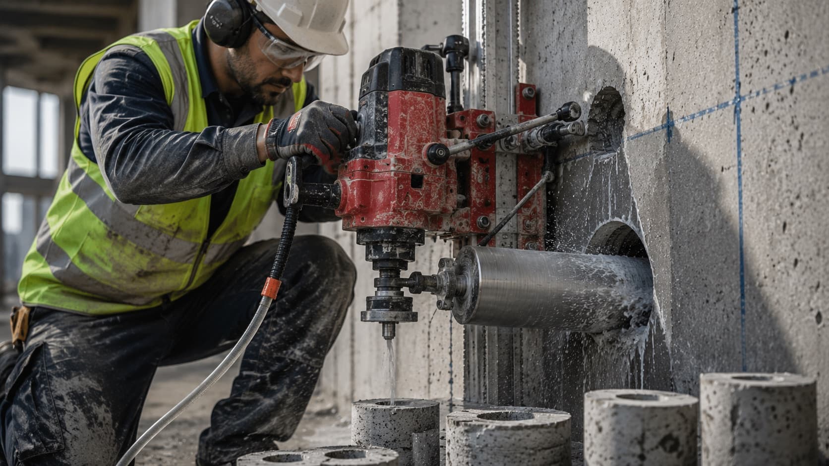 WQS Technical Services core cutting technician operating diamond drilling equipment